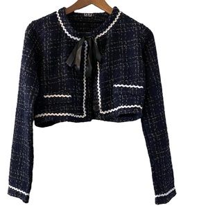 Zara Tweed Cropped Bow Blazer Small